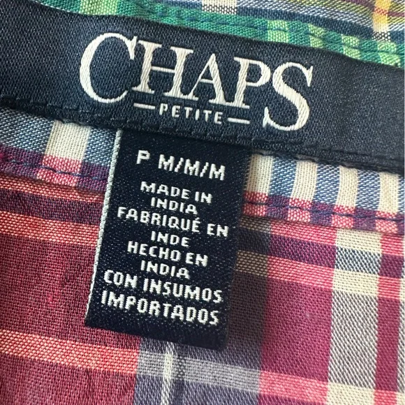 Chaps Sleeveless Button Down Vibrant Plaid Top Petite M - Picture 5 of 8